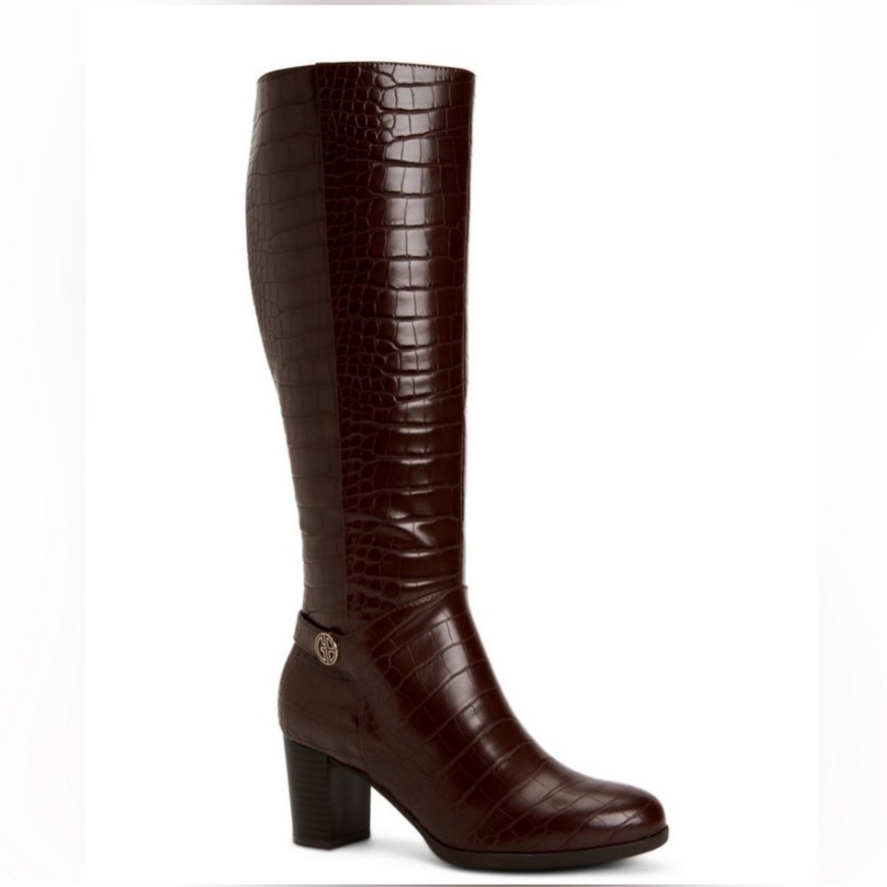 Giani Bernini Womens Brown Crocodile Embossed Slip Resistant Boots size 8.5